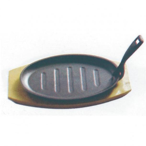 TRAVESSA OVAL FERRO FUNDIDO COM BASE MADEIRA