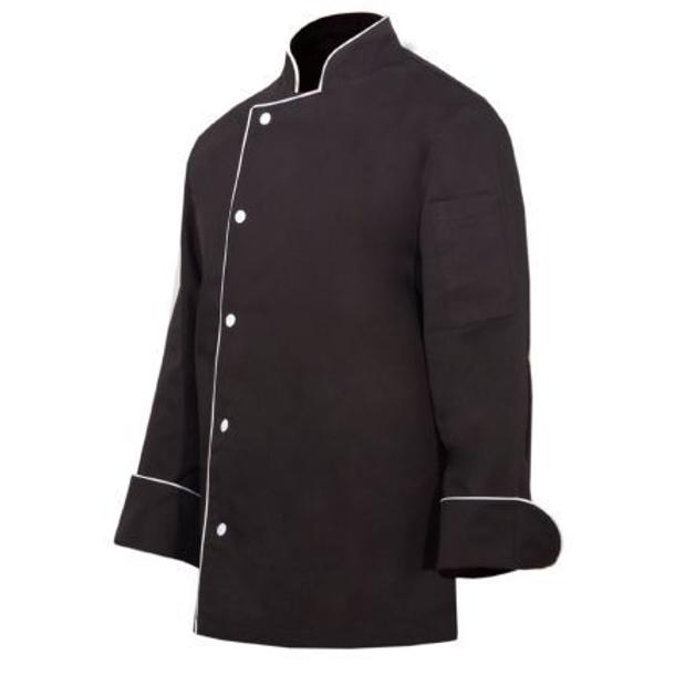 S - JALECA UNISEXO PRETA COM VIVO BRANCO COM MANGA E MOLA