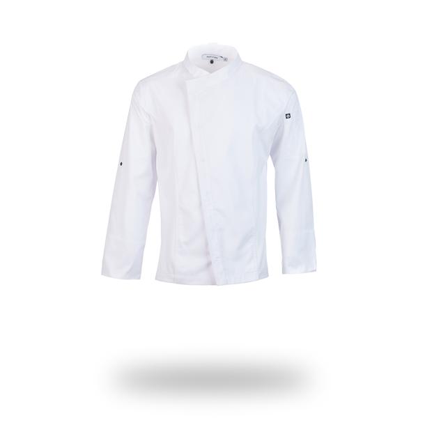 S - JALECA HOMEM CONFORT BRANCA COM MALHA RESPIRAVEL NAS LATERAIS