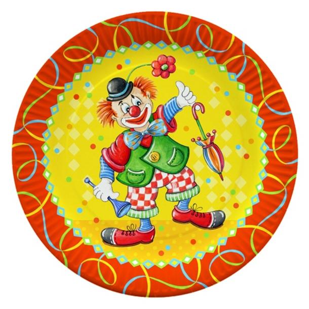 10 PRATOS CARTÃO REDONDOS 23CM CLOWN
