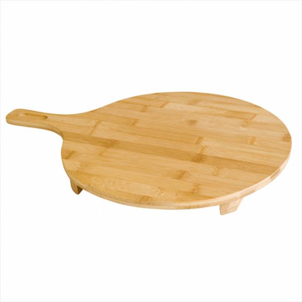 TÁBUA SERVIR PIZZA REDONDA 35CM BAMBU COM PEGA  