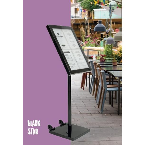 PORTA MENU DISPLAY 4*A4 INCLUI BASE AÇO NEGRO
