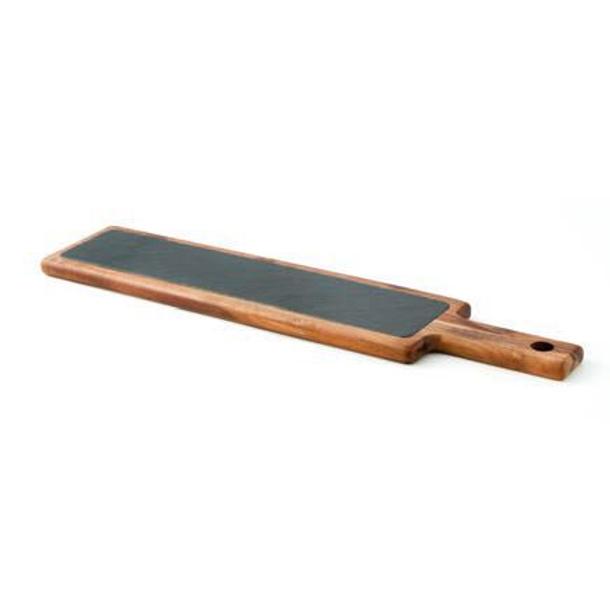 TÁBUA RECTANGULAR MADEIRA DE ACÁCIA COM ARDOSIA 55*12CM